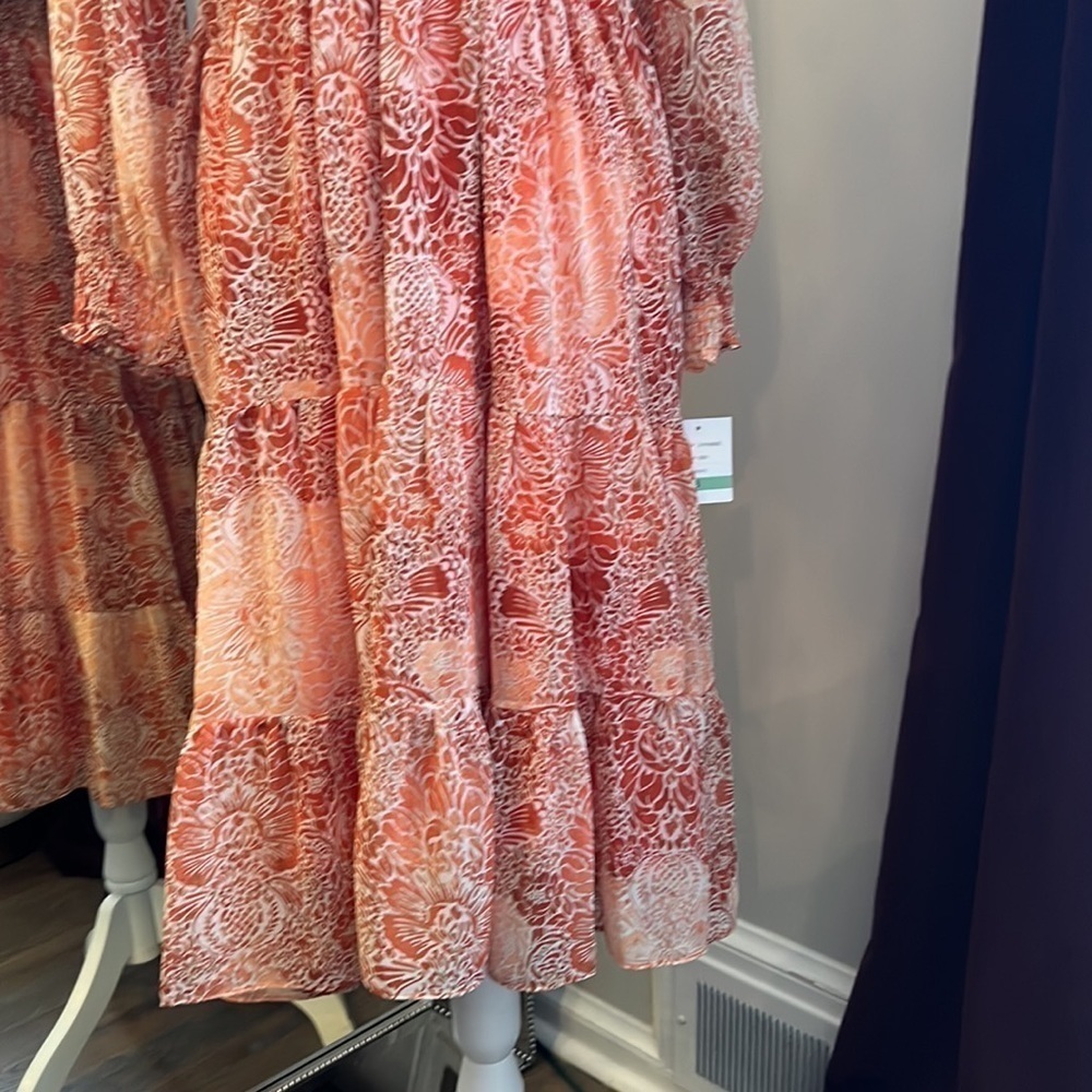 NWT Just Taylor Orange Floral V-Neck Long-sleeve Dress Size 8 - Picture 3 of 12